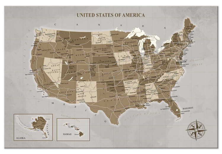 Canvas Print Map of the United States of North America - brown composition 127894