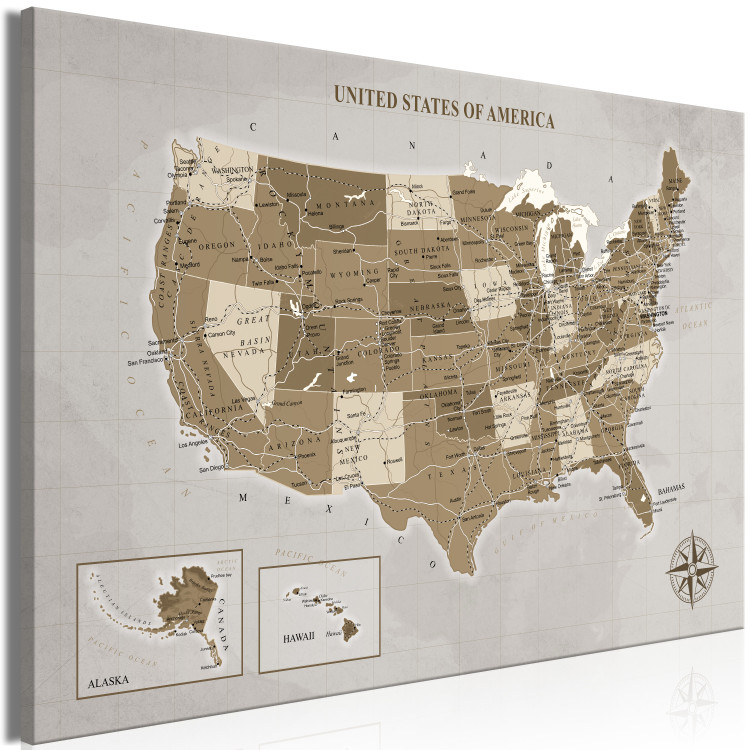 Canvas Print Map of the United States of North America - brown composition 127894 additionalImage 2