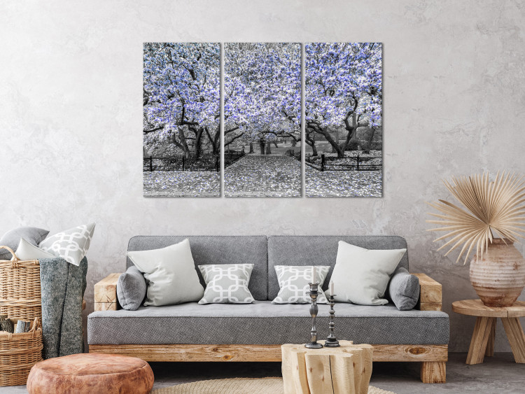 Canvas Art Print Blooming Magnolias - triptych with magnolia trees and violet flowers 128794 additionalImage 3