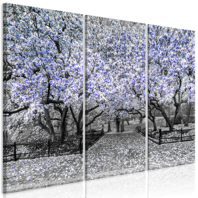 Canvas Art Print Blooming Magnolias - triptych with magnolia trees and violet flowers 128794 additionalImage 2