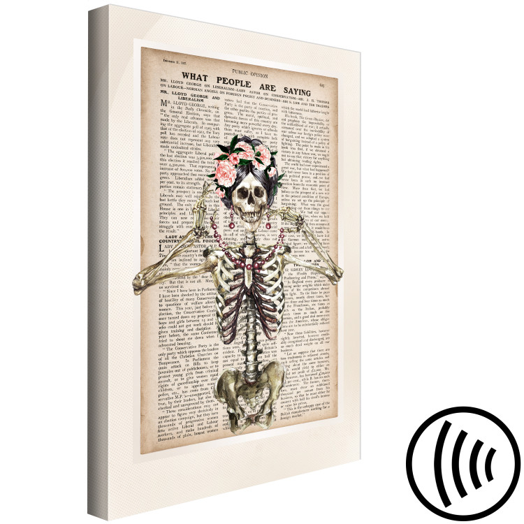 Canvas Art Print Lady Skeleton (1-part) vertical - fanciful figure against a newspaper background 129094 additionalImage 6
