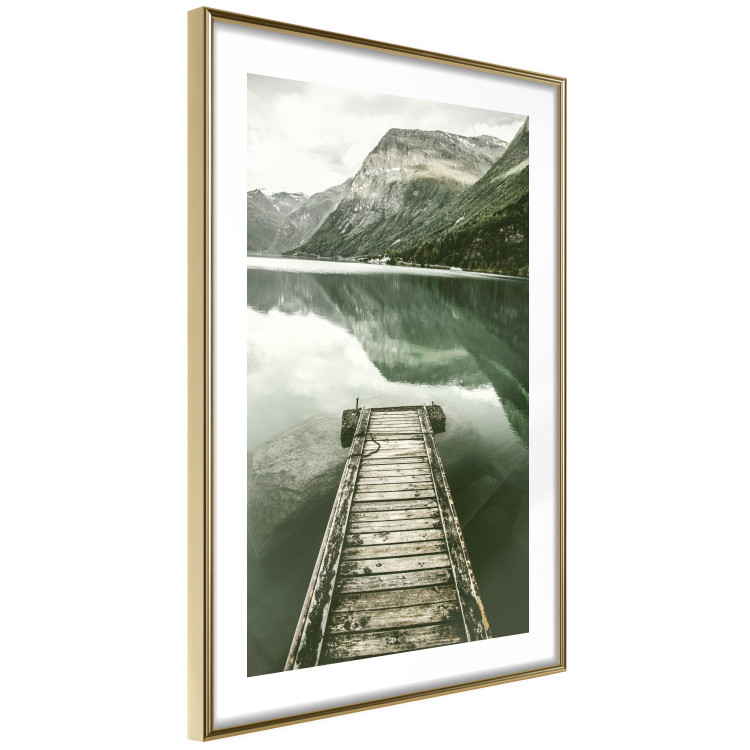 Wall Poster Silence - landscape of a lake with a wooden pier against mountains and sky 130294 additionalImage 7
