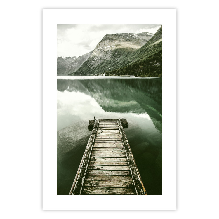 Wall Poster Silence - landscape of a lake with a wooden pier against mountains and sky 130294 additionalImage 19