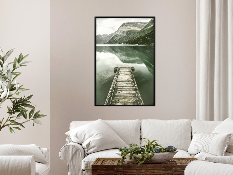 Wall Poster Silence - landscape of a lake with a wooden pier against mountains and sky 130294 additionalImage 4