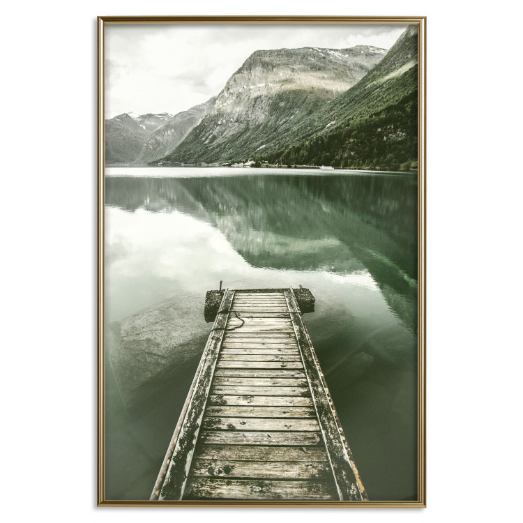 Wall Poster Silence - landscape of a lake with a wooden pier against mountains and sky 130294 additionalImage 17