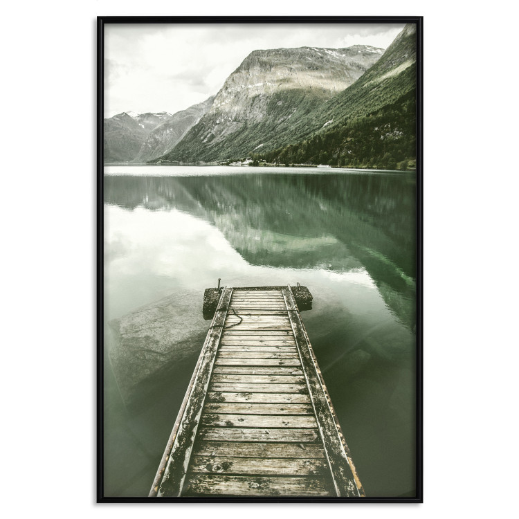 Wall Poster Silence - landscape of a lake with a wooden pier against mountains and sky 130294 additionalImage 16