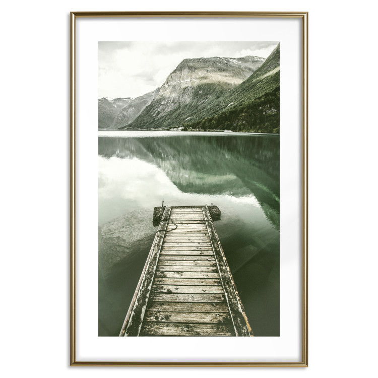 Wall Poster Silence - landscape of a lake with a wooden pier against mountains and sky 130294 additionalImage 14