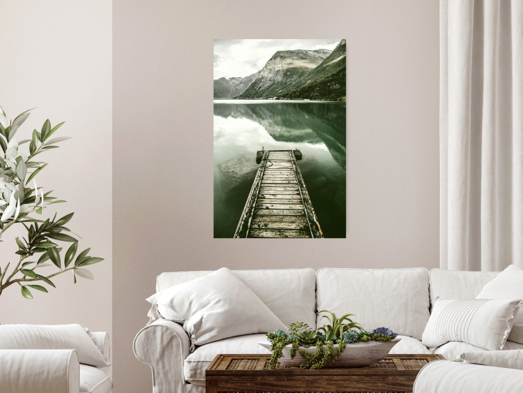 Wall Poster Silence - landscape of a lake with a wooden pier against mountains and sky 130294 additionalImage 2