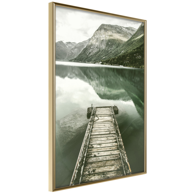 Wall Poster Silence - landscape of a lake with a wooden pier against mountains and sky 130294 additionalImage 12