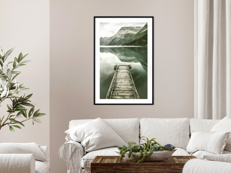 Wall Poster Silence - landscape of a lake with a wooden pier against mountains and sky 130294 additionalImage 18