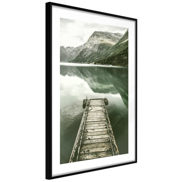 Wall Poster Silence - landscape of a lake with a wooden pier against mountains and sky 130294 additionalImage 6