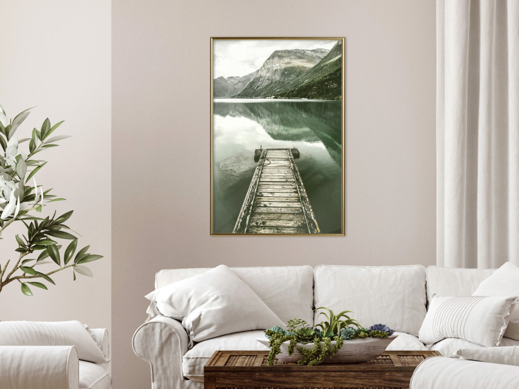Wall Poster Silence - landscape of a lake with a wooden pier against mountains and sky 130294 additionalImage 5
