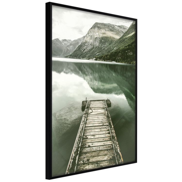 Wall Poster Silence - landscape of a lake with a wooden pier against mountains and sky 130294 additionalImage 11