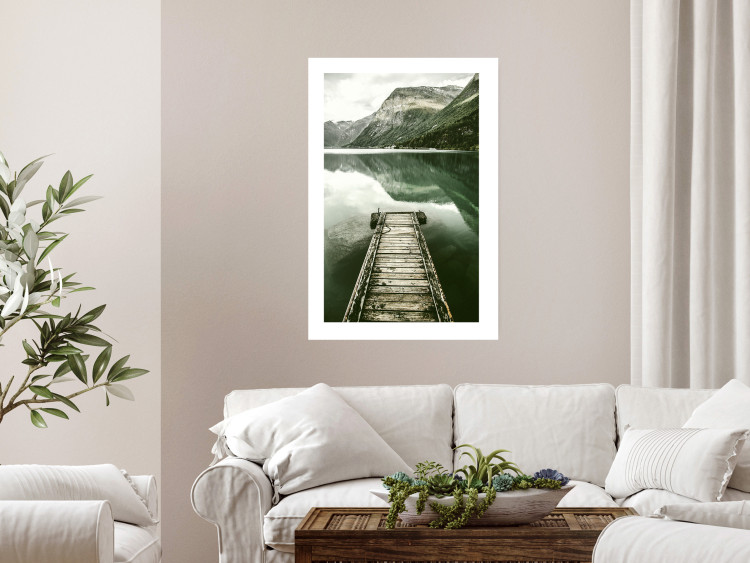 Wall Poster Silence - landscape of a lake with a wooden pier against mountains and sky 130294 additionalImage 3