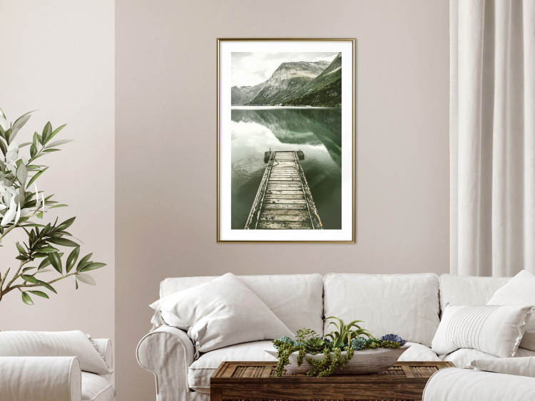 Wall Poster Silence - landscape of a lake with a wooden pier against mountains and sky 130294 additionalImage 13