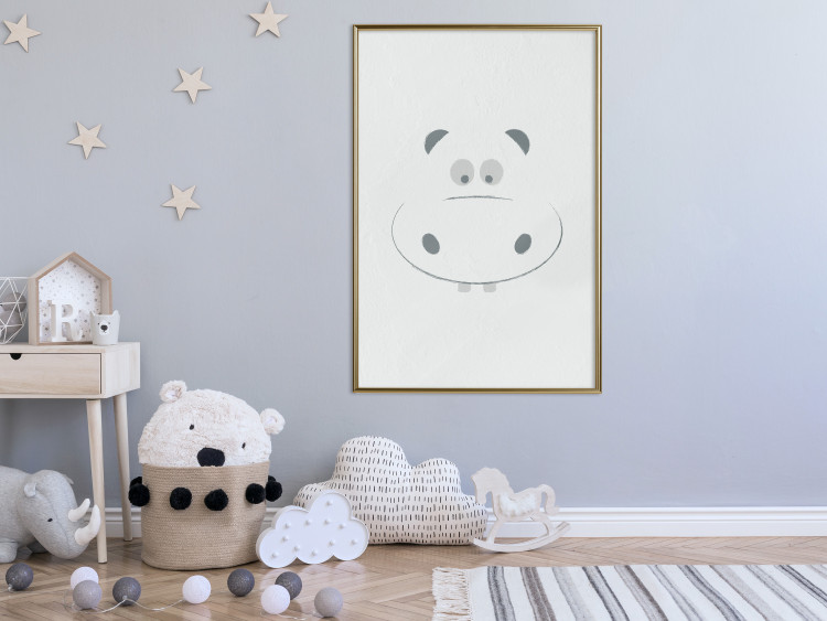 Wall Poster Happy Hippo - animal with a funny face on a solid gray background 130694 additionalImage 5