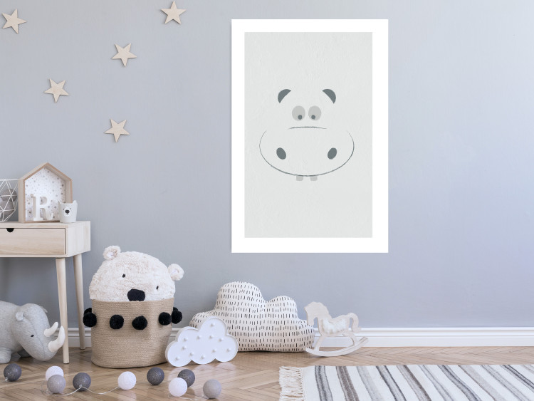 Wall Poster Happy Hippo - animal with a funny face on a solid gray background 130694 additionalImage 3