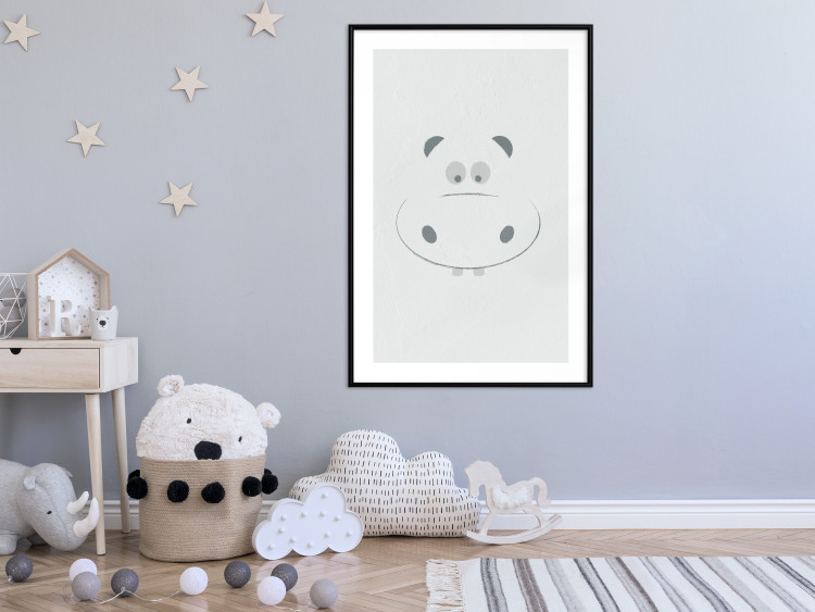 Wall Poster Happy Hippo - animal with a funny face on a solid gray background 130694 additionalImage 18