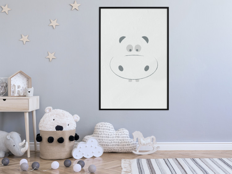 Wall Poster Happy Hippo - animal with a funny face on a solid gray background 130694 additionalImage 4
