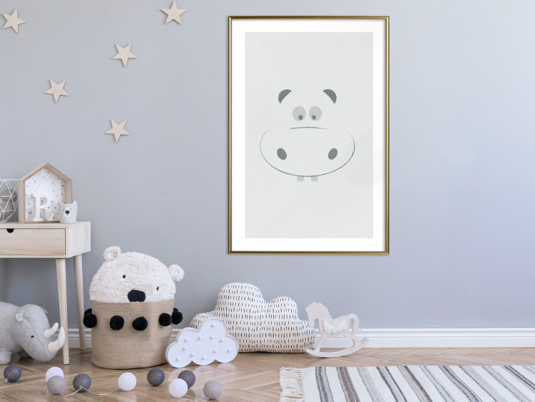 Wall Poster Happy Hippo - animal with a funny face on a solid gray background 130694 additionalImage 13