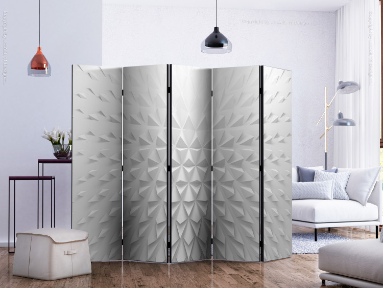 Room Divider Screen Tetrahedrons II (5-piece) - white abstraction into geometric figures 132794 additionalImage 2