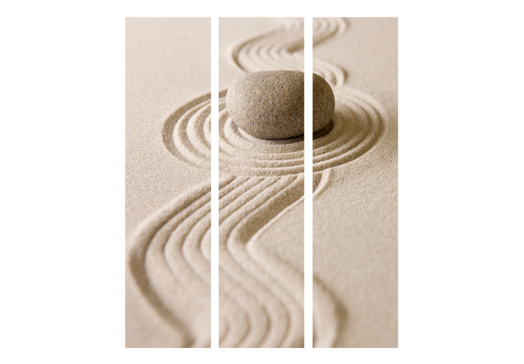 Room Divider Screen Zen: Balance (3-piece) - warm composition with stone on sand 133094 additionalImage 3