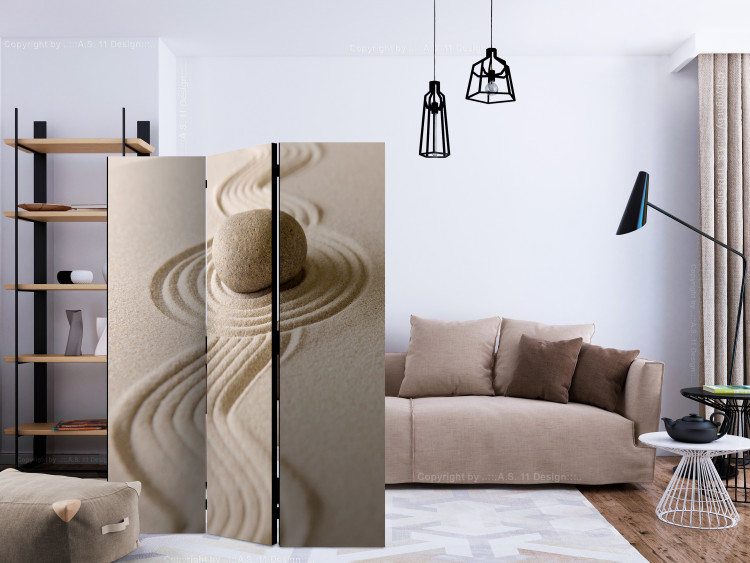 Room Divider Screen Zen: Balance (3-piece) - warm composition with stone on sand 133094 additionalImage 4