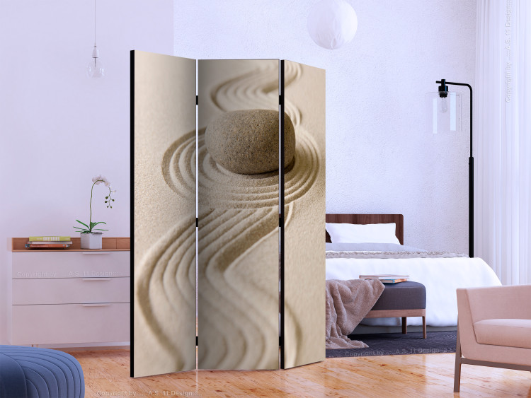 Room Divider Screen Zen: Balance (3-piece) - warm composition with stone on sand 133094 additionalImage 2