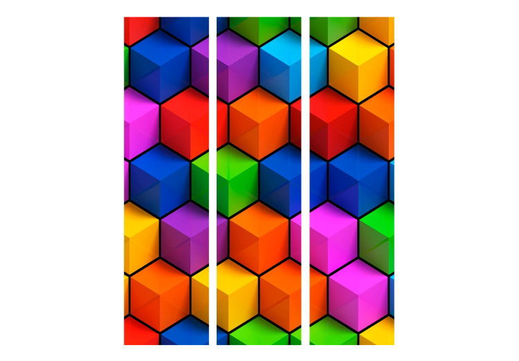 Room Separator Colorful Geometric Fields (3-piece) - abstraction in cubes 133294 additionalImage 3