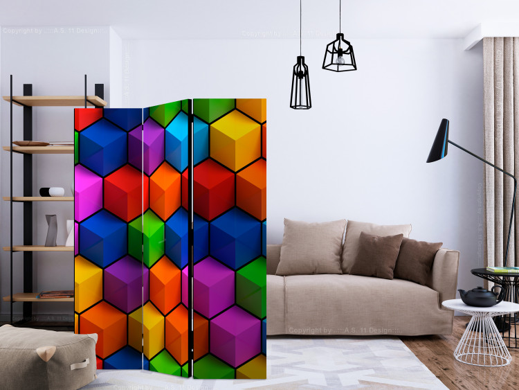 Room Separator Colorful Geometric Fields (3-piece) - abstraction in cubes 133294 additionalImage 4