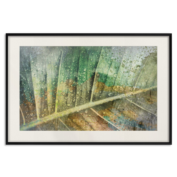 Wall Poster Colorfulness - green composition with a leaf and small raindrops 135794 additionalImage 26