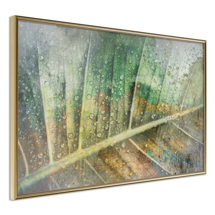 Wall Poster Colorfulness - green composition with a leaf and small raindrops 135794 additionalImage 6