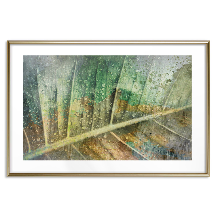 Wall Poster Colorfulness - green composition with a leaf and small raindrops 135794 additionalImage 24