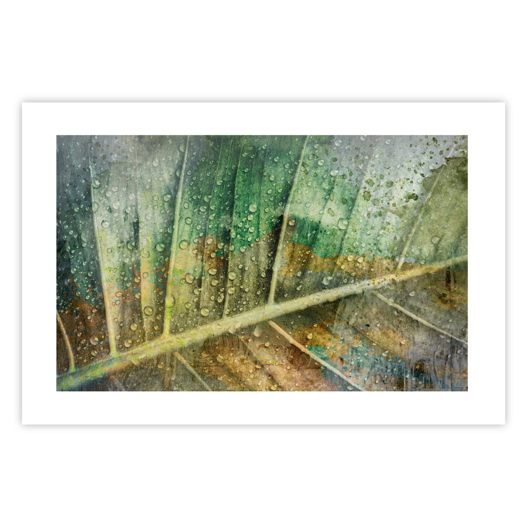 Wall Poster Colorfulness - green composition with a leaf and small raindrops 135794 additionalImage 16