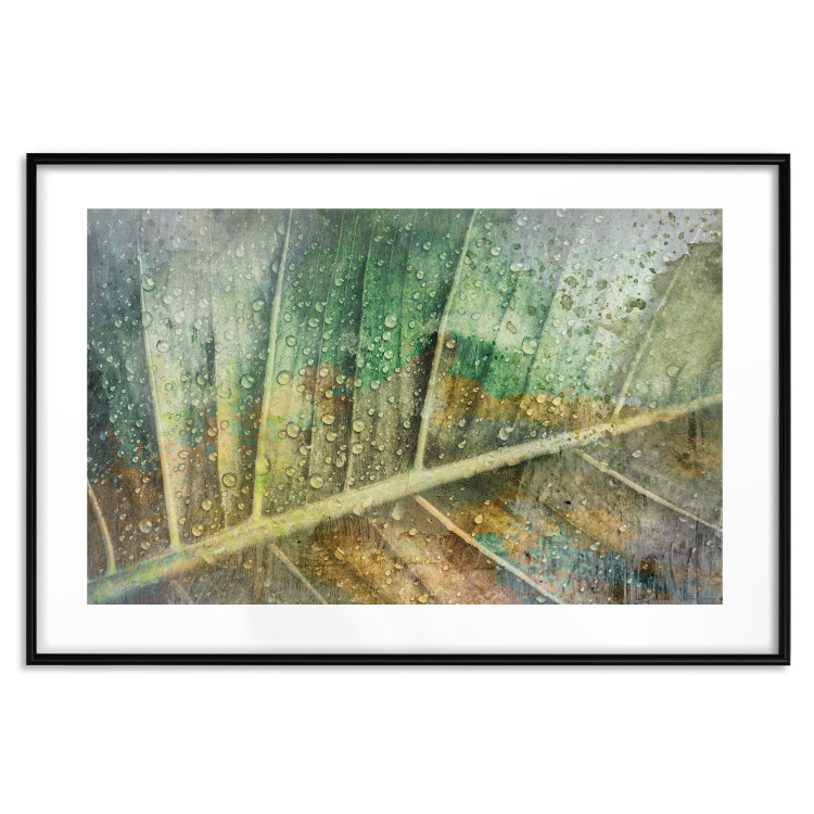 Wall Poster Colorfulness - green composition with a leaf and small raindrops 135794 additionalImage 25