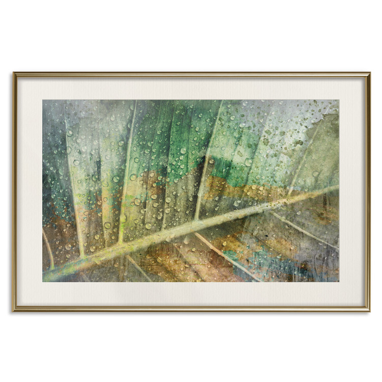 Wall Poster Colorfulness - green composition with a leaf and small raindrops 135794 additionalImage 27