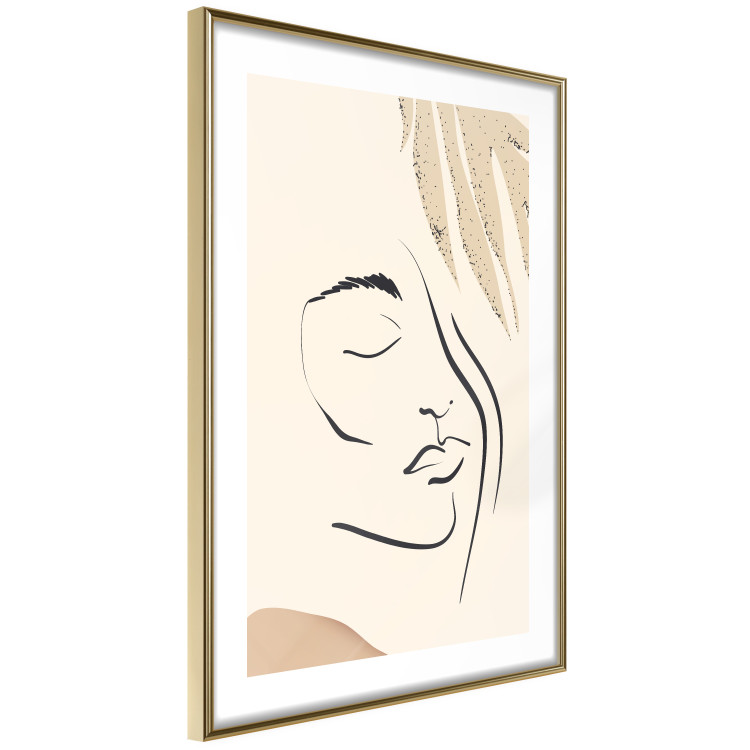 Wall Poster Senna Curtain - delicate lineart with a woman's face on a beige background 137494 additionalImage 2