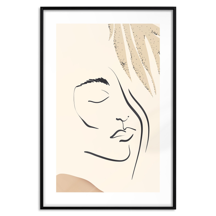 Wall Poster Senna Curtain - delicate lineart with a woman's face on a beige background 137494 additionalImage 14