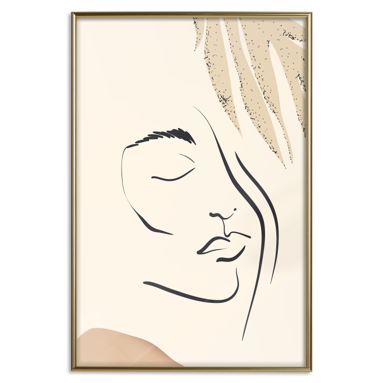 Wall Poster Senna Curtain - delicate lineart with a woman's face on a beige background 137494 additionalImage 11