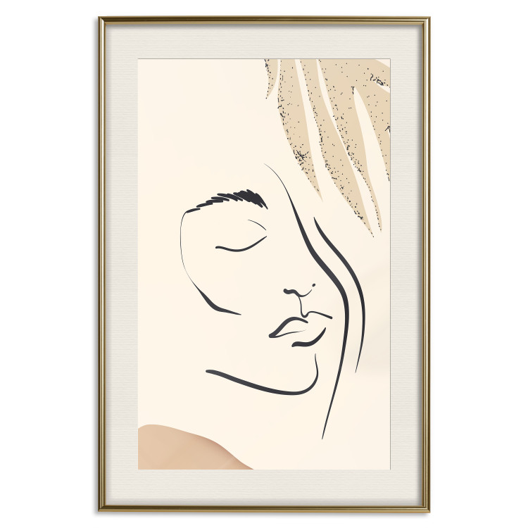 Wall Poster Senna Curtain - delicate lineart with a woman's face on a beige background 137494 additionalImage 18