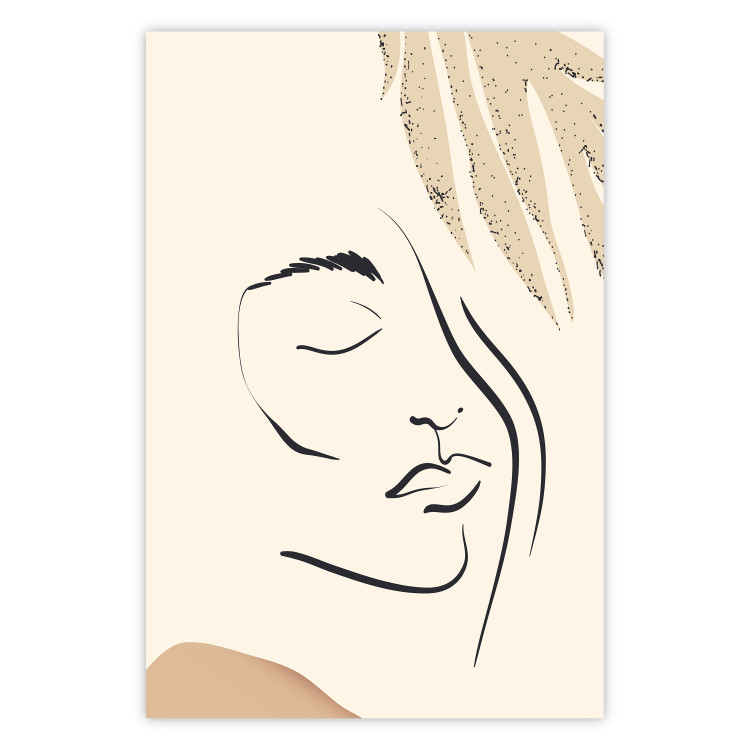 Wall Poster Senna Curtain - delicate lineart with a woman's face on a beige background 137494