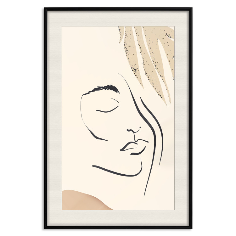 Wall Poster Senna Curtain - delicate lineart with a woman's face on a beige background 137494 additionalImage 17