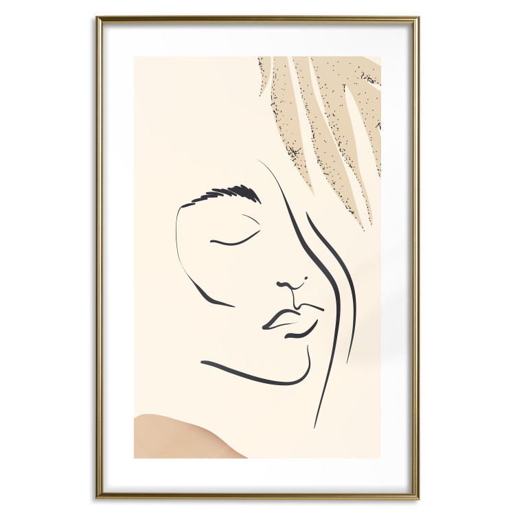 Wall Poster Senna Curtain - delicate lineart with a woman's face on a beige background 137494 additionalImage 16