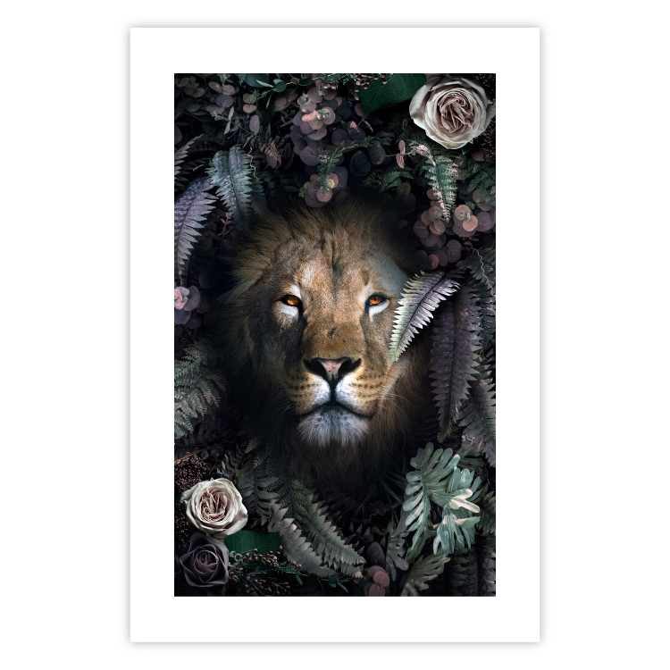 Wall Poster Lion in Leaves - animal portrait against green plants and flowers 138694 additionalImage 12