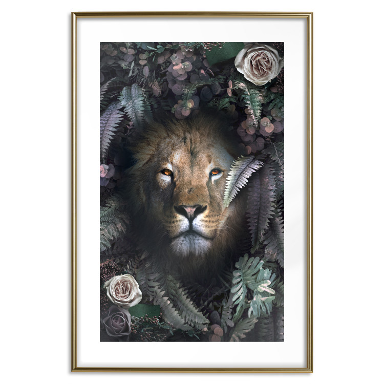 Wall Poster Lion in Leaves - animal portrait against green plants and flowers 138694 additionalImage 14