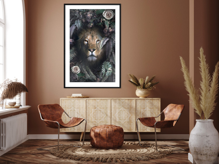 Wall Poster Lion in Leaves - animal portrait against green plants and flowers 138694 additionalImage 16