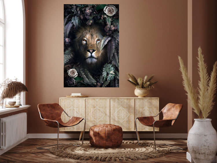 Wall Poster Lion in Leaves - animal portrait against green plants and flowers 138694 additionalImage 7