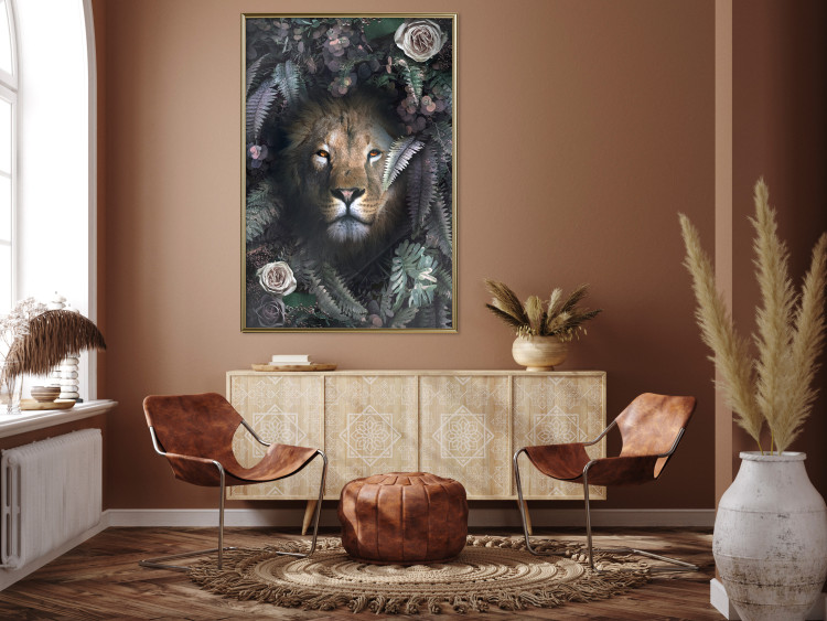 Wall Poster Lion in Leaves - animal portrait against green plants and flowers 138694 additionalImage 10