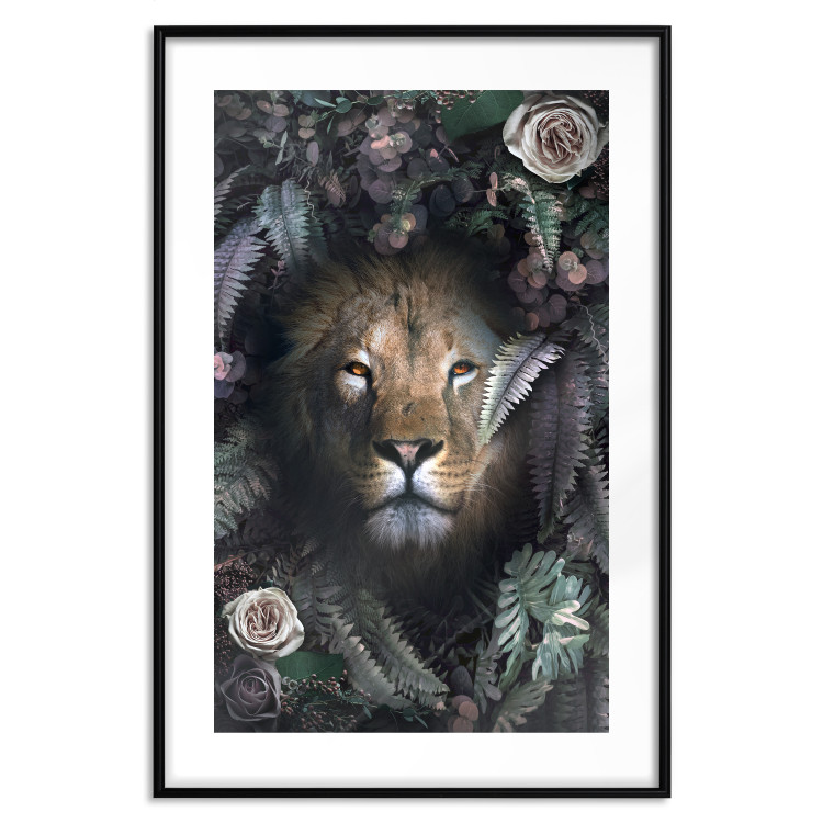 Wall Poster Lion in Leaves - animal portrait against green plants and flowers 138694 additionalImage 13