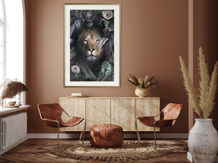 Wall Poster Lion in Leaves - animal portrait against green plants and flowers 138694 additionalImage 26